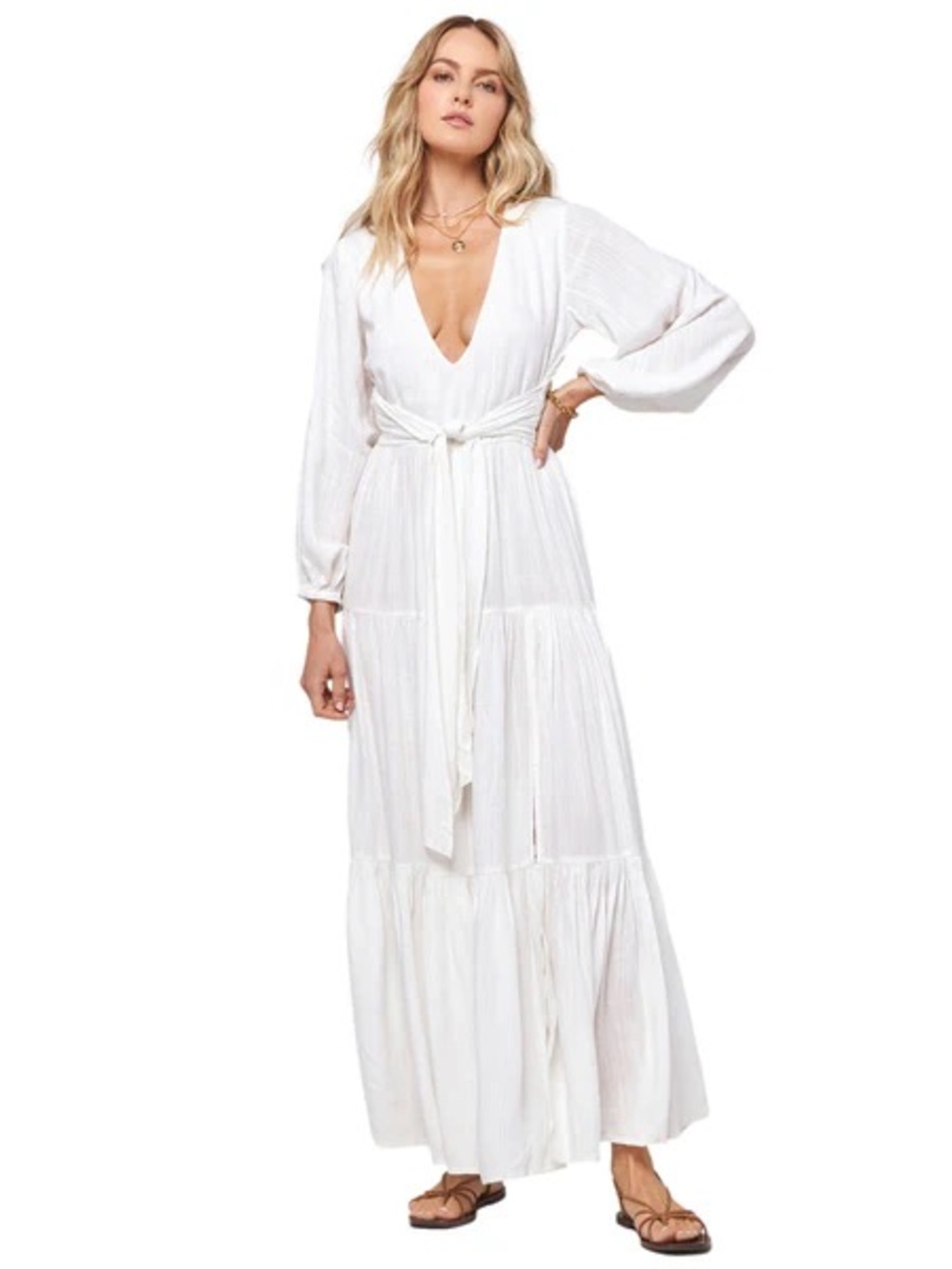 L*SPACE Hanna Maxi Dress in White, Size Large